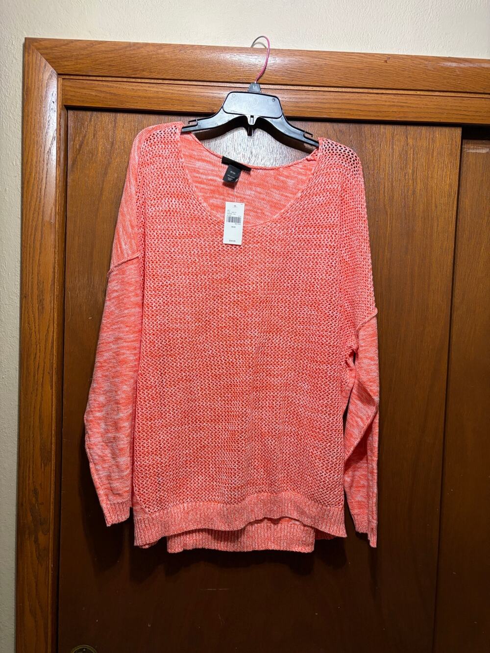 NWT Lane Bryant 26/28 Coral Open Knit Sweater Pullover Long Sleeve Plus Size
